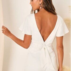 Lulus Romantic Beginnings Ivory Satin Flutter Sleeve Wide-Leg Jumpsuit